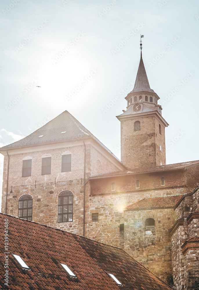 Old Building with Churches in the Fort of Oslo, Norway, Made of Stone