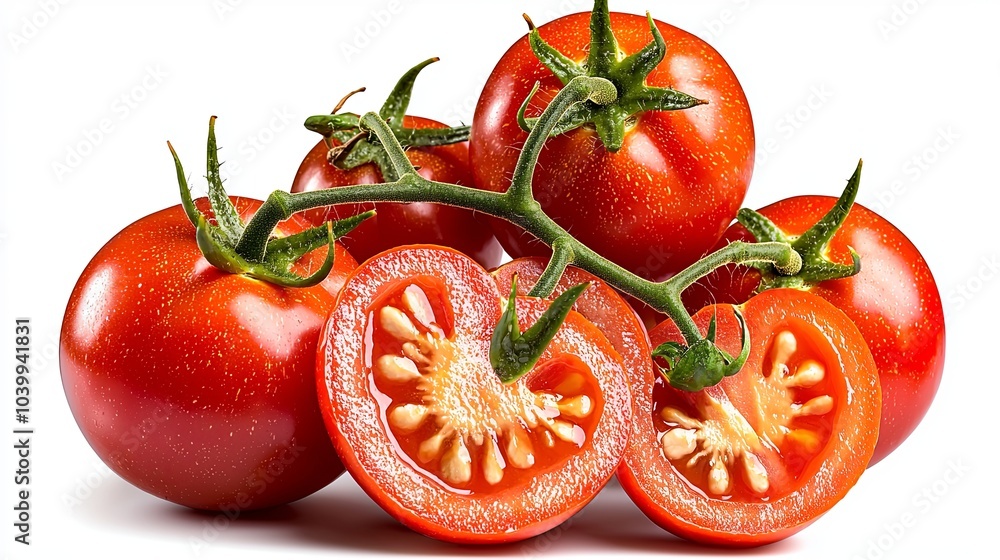 Fresh Tomato Slices on a White Background Fresh Tomato Slices on a White Background