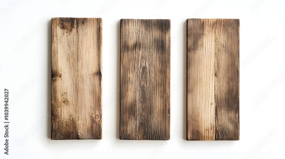 Fototapeta premium Minimalist Wooden Vertical Sign with Clean Lines and Natural Grain on White Background