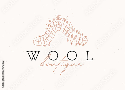 Obraz na płótnie Caterpillar wool label design with lettering drawing in floral style on beige background w salonie