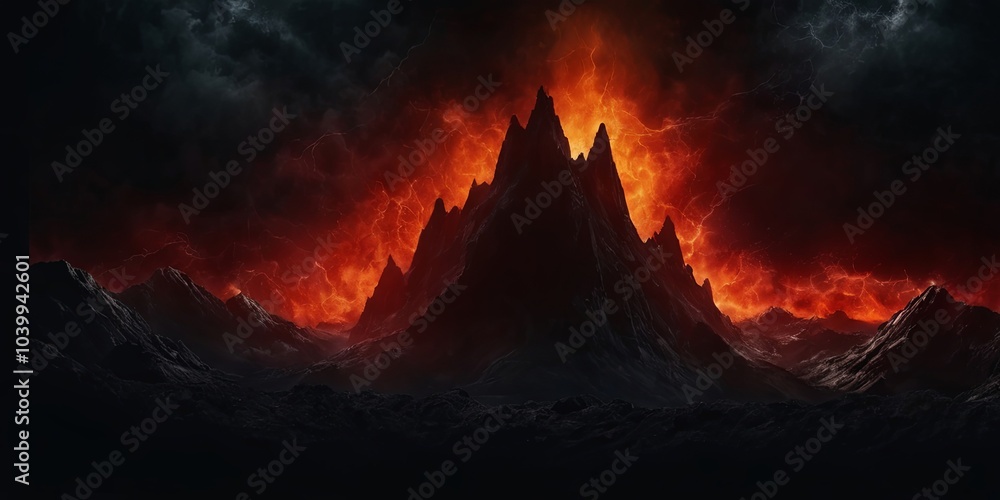 Fototapeta premium A mountain range with a volcano in the middle