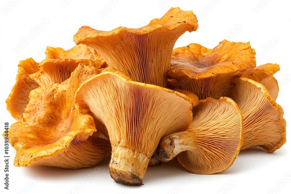 Chanterelle mushrooms on a white background. Generative AI Chanterelle mushrooms on a white background. Generative AI