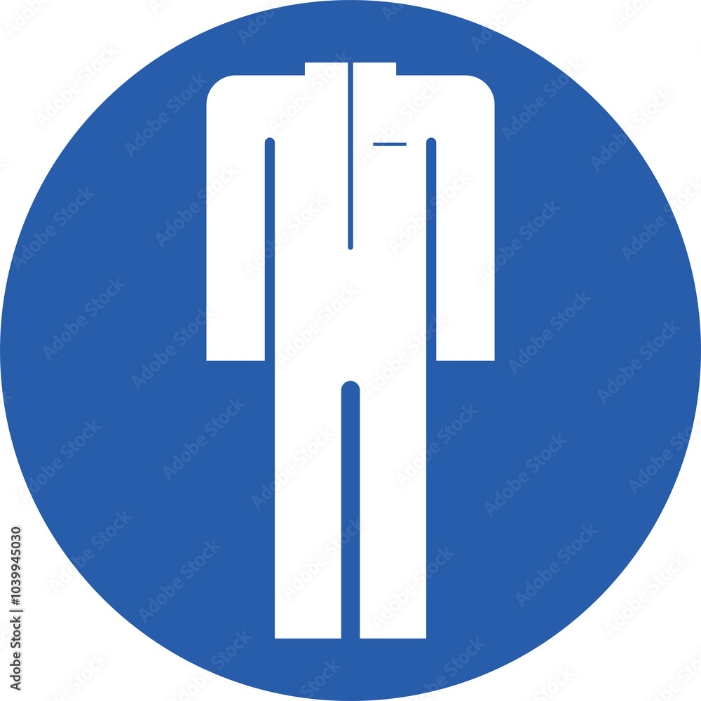 Isolated blue round pictogram sign safety vest, special suit is required