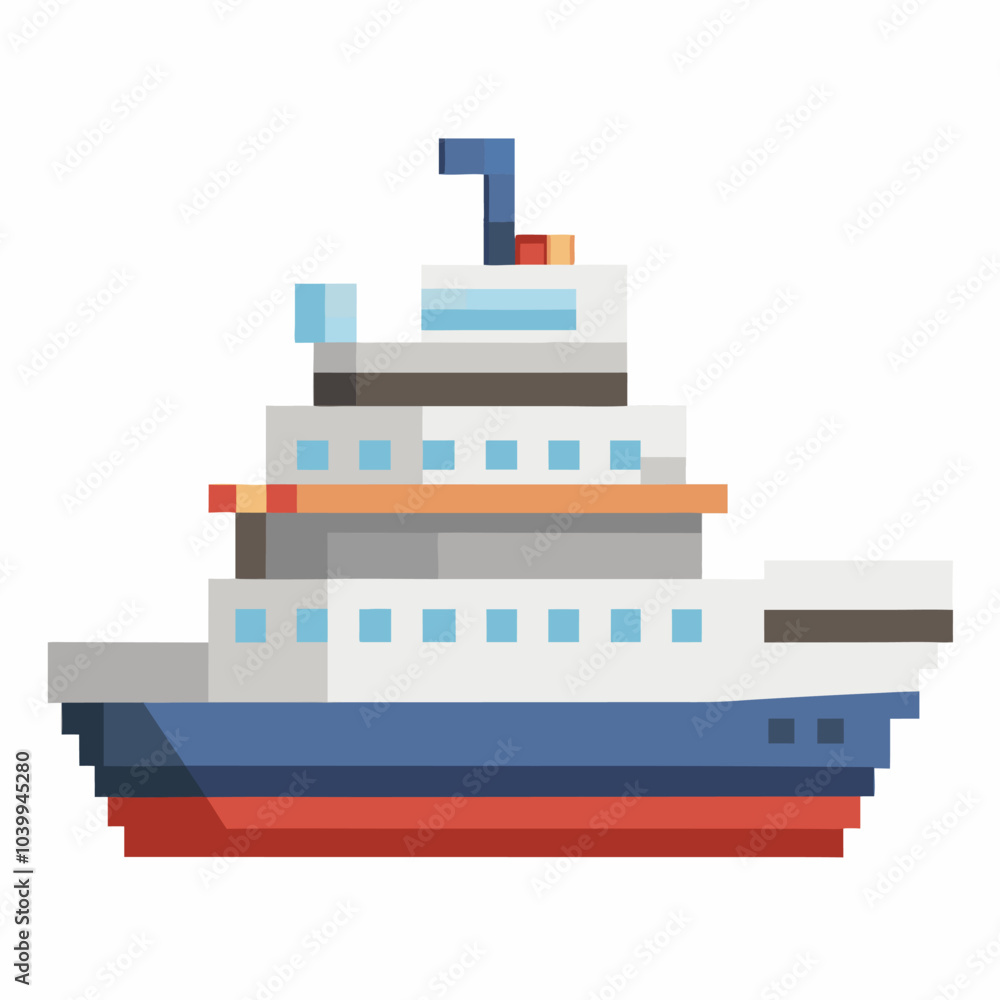 Pixel Art Cruise Ship Icon Retro Digital Boat Illustration for Marine and Travel Themes Pixel Art Cruise Ship Icon Retro Digital Boat Illustration for Marine and Travel Themes