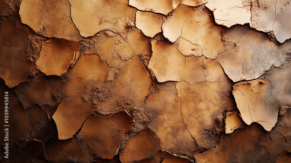 Fototapeta premium Cracked brown clay surface with textured peeling layers