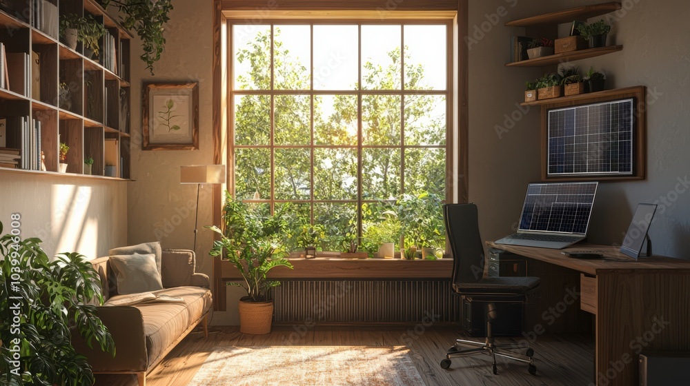 A small office with a window and a desk A small office with a window and a desk