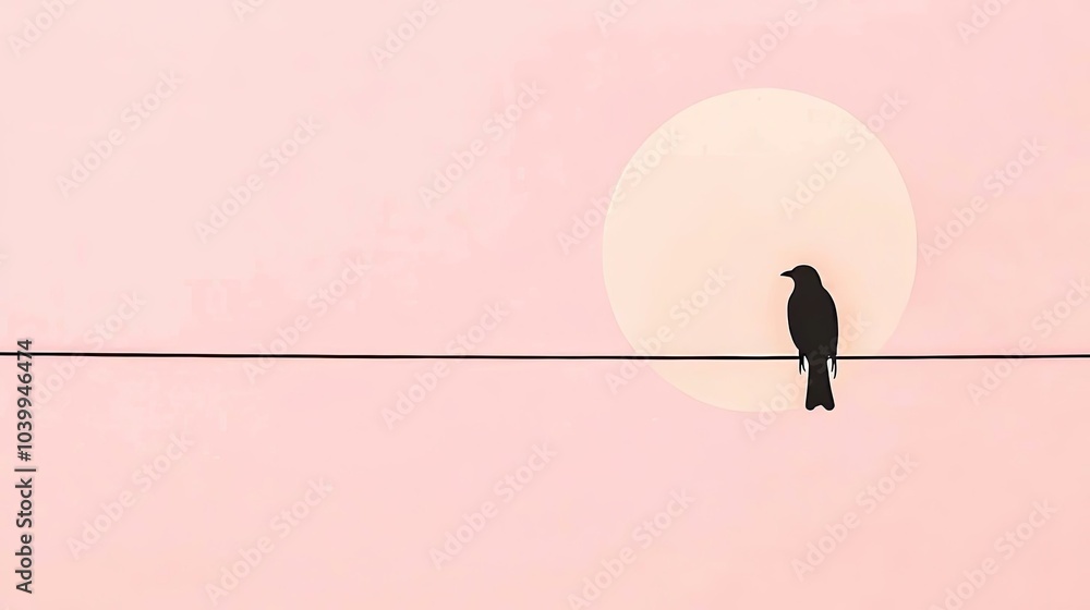 Minimalist Silhouette of a Bird on Wire Against Pastel Sunset Minimalist Silhouette of a Bird on Wire Against Pastel Sunset