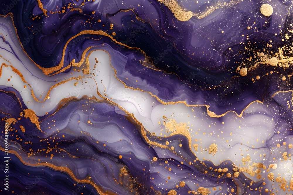 Elegant Purple and Gold Abstract Art with Fluid Patterns Elegant Purple and Gold Abstract Art with Fluid Patterns