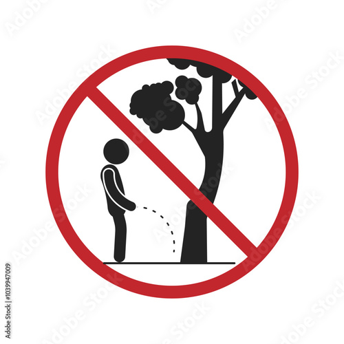 Isolated prohibition sign do not pee under the trees, for outdoor park safety label
