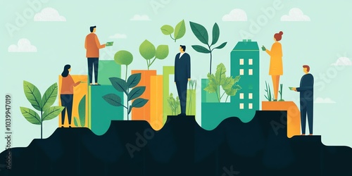 Sustainable growth in healthcare investment, food transformation led by mentor, flat design illustration