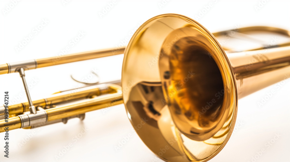 Obraz premium Studio shot of an isolated trumpet on a white background, showcasing its polished design and details.