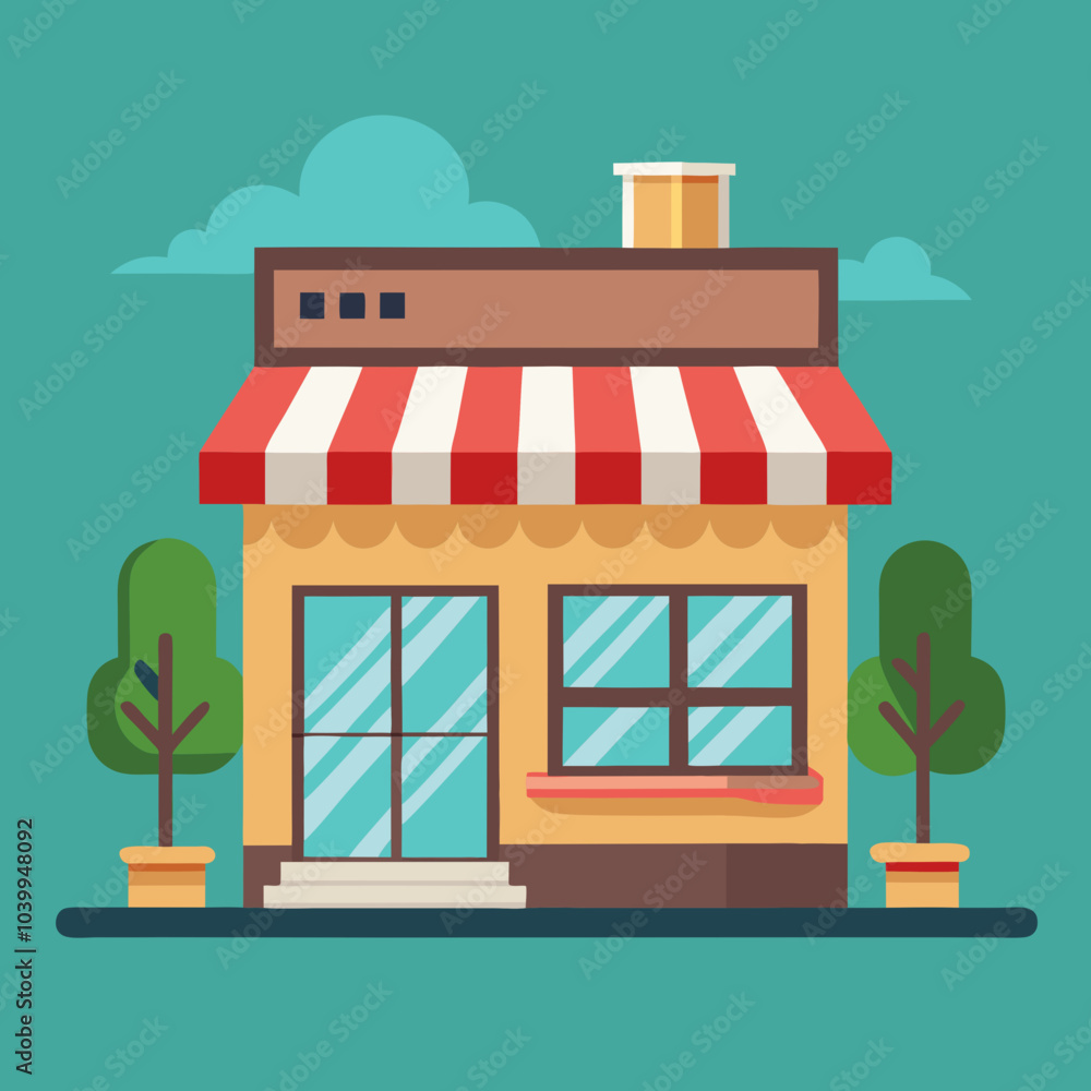 Obraz premium Cute Local Boutique Storefront with Plants and Seating