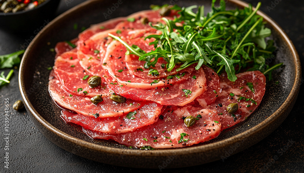 Fresh meat slice steak on rustic wooden plate generated by AI Fresh meat slice steak on rustic wooden plate generated by AI