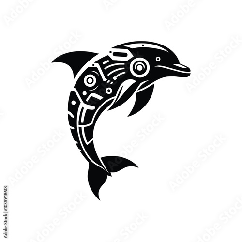 High Tech Dolphin Silhouette Vector Futuristic Animal Design for Digital Art Projects photo