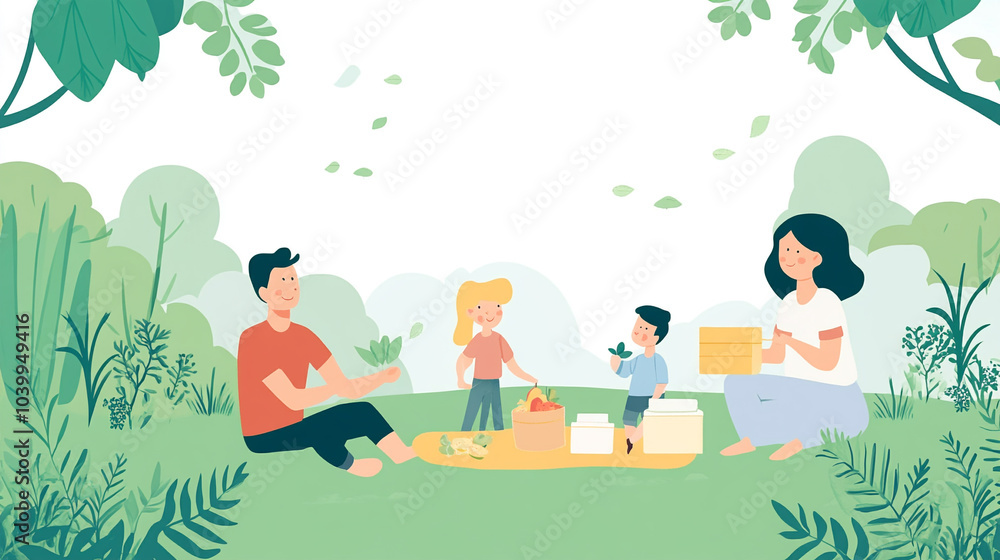 Fototapeta premium A joyful family picnic cherishing moments in a lush green park surrounded by nature