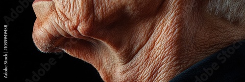 Close-up of neck skin folds and fat, highlighting texture and contours, emphasizing human anatomy and natural variations. photo