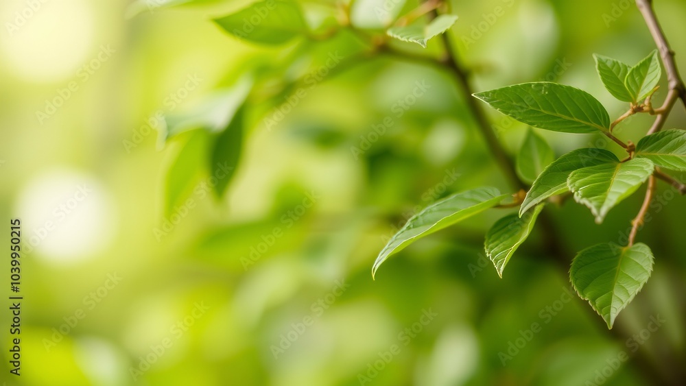 Closeup of green leaves on a branch Closeup of green leaves on a branch