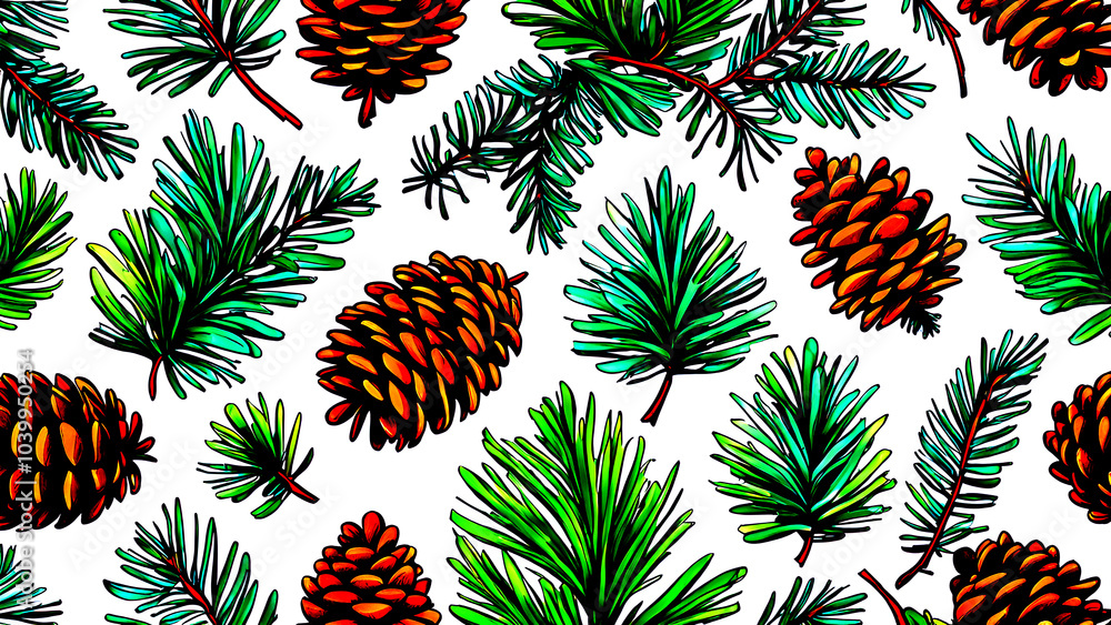 Naklejka premium a cones with a fir branch