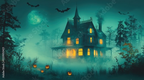 Spooky house in the mist