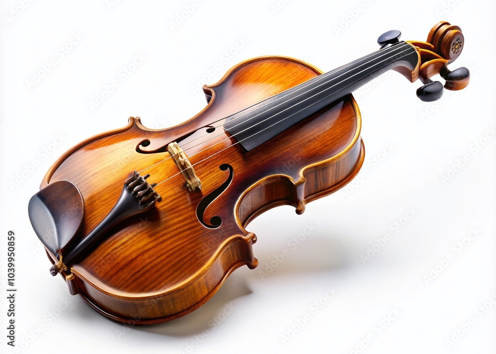 Fototapeta premium Elegant Violin on White Background - Classic Musical Instrument for Timeless Elegance and Artistry in Music Photography