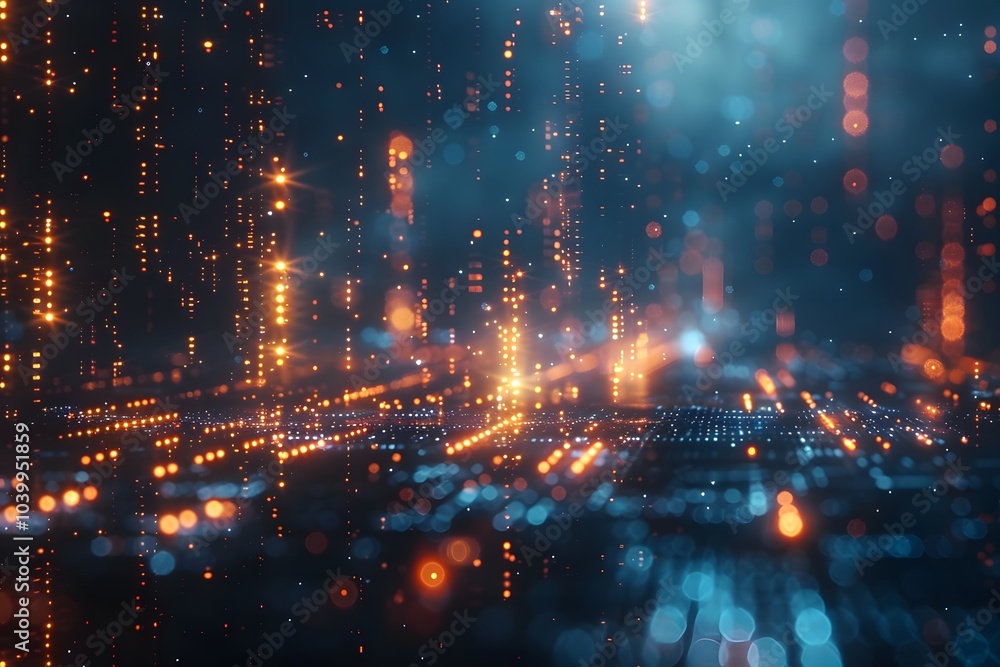 Fototapeta premium Abstract Digital Landscape with Glowing Particles and Light Trails