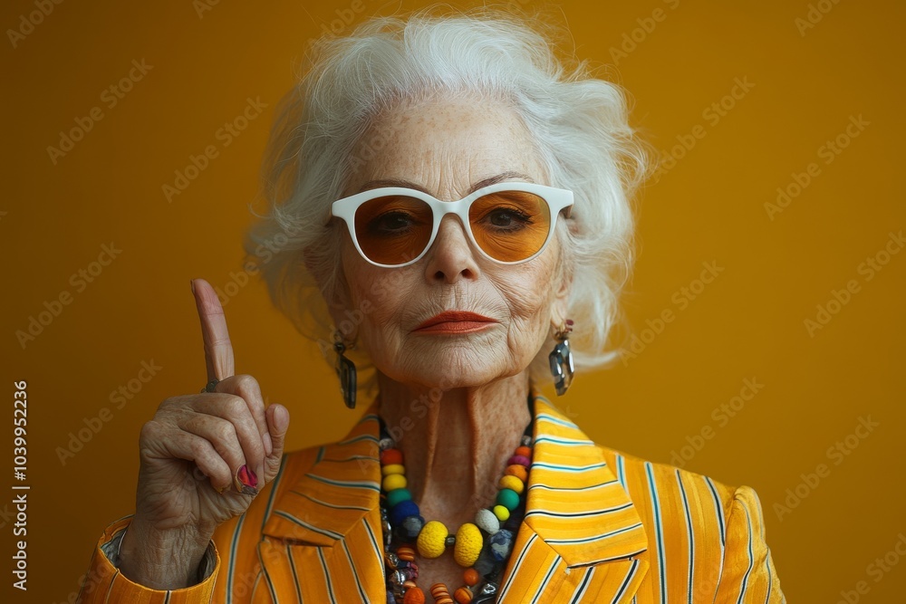 Portrait of a grandmother dressed elegantly for a special occasion. Granny fashion model on colorful background. Portrait of a grandmother dressed elegantly for a special occasion. Granny fashion model on colorful background.