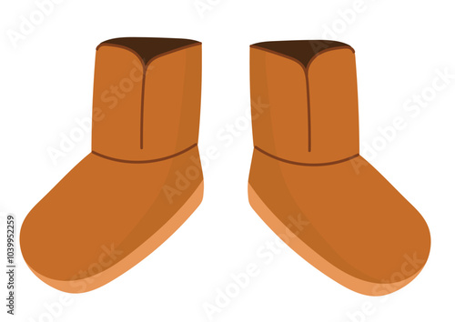 A pair of winter warm boots. Women’s fur boots. Cold season shoes isolated on white background. Vector illustration