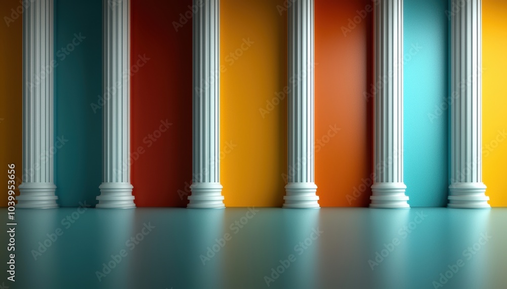 Obraz premium Colorful colonnades with columns against vibrant, painted walls, creating a stunning architectural display.