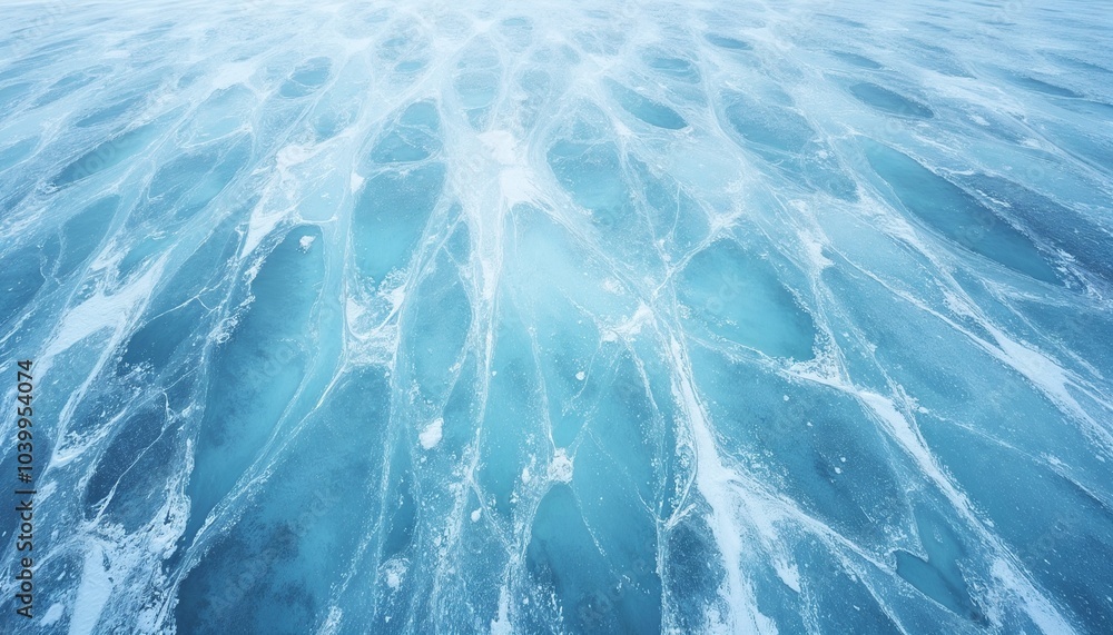 Obraz premium Icy lake surface, serene mood, frozen texture, winter landscape