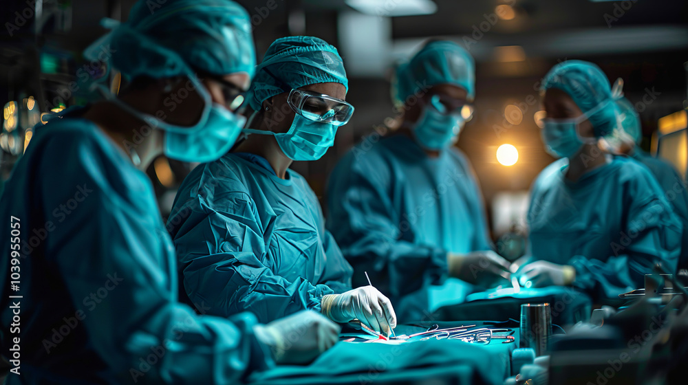 Team of surgeons is working together to perform a surgical operation in a modern operating room Team of surgeons is working together to perform a surgical operation in a modern operating room