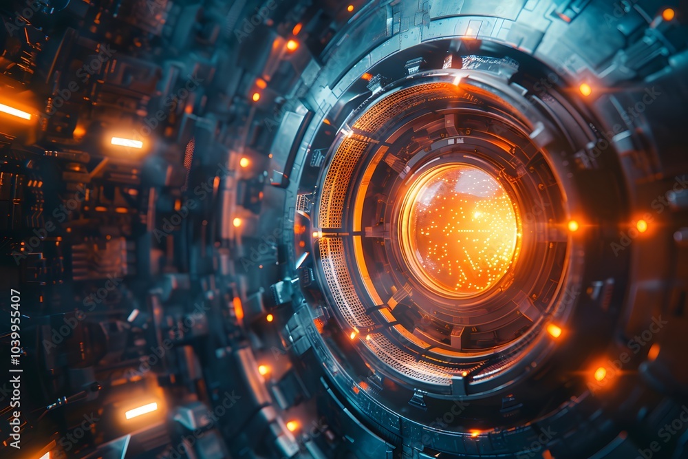 Fototapeta premium Futuristic Portal with Glowing Core and High-Tech Surroundings