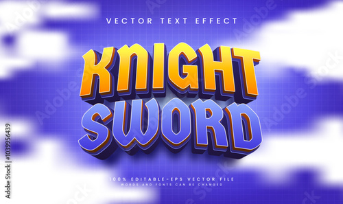 Purple knight sword editable vector text effect, with cartoon style concept. Suitable for royals kingdom theme.