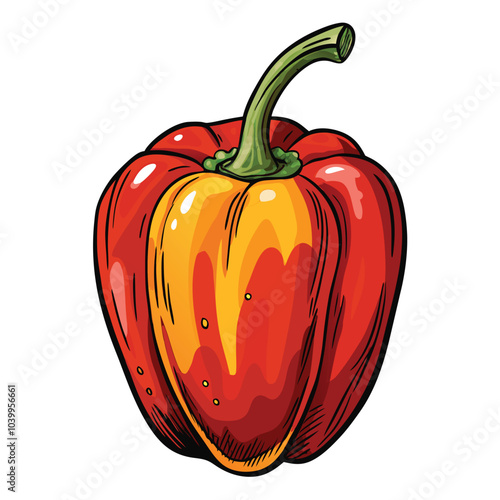 Paprika Hand-Drawn in Watercolor Style Artistic Illustration on White Background