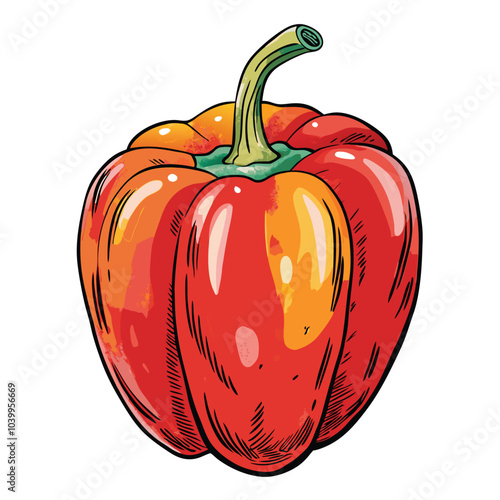 Paprika Hand-Drawn in Watercolor Style Artistic Illustration on White Background