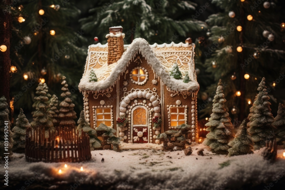 A traditional Christmas-decorated gingerbread house christmas cookie christmas lights. A traditional Christmas-decorated gingerbread house christmas cookie christmas lights.