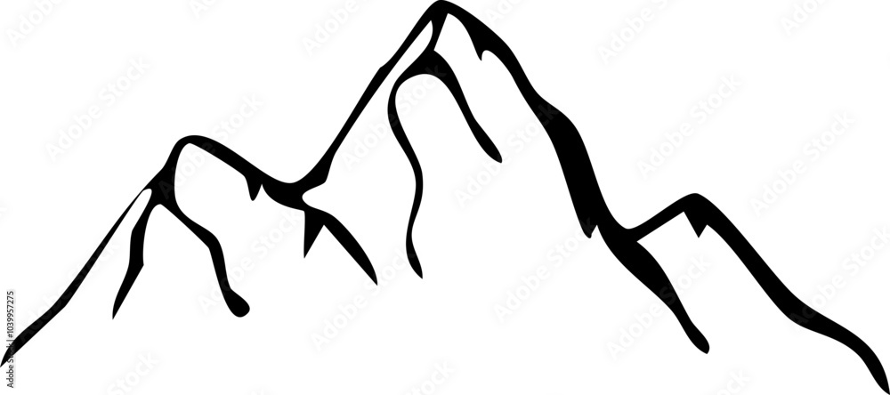 Mountain ridge, snowy peak, line wild nature. Hand drawn landscape, map line contour. Rocky mountains landscape design, icon Mountain ridge, snowy peak, line wild nature. Hand drawn landscape, map line contour. Rocky mountains landscape design, icon