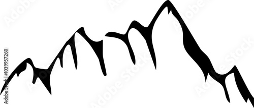 Mountain ridge, snowy peak, line wild nature. Hand drawn landscape, map line contour. Rocky mountains landscape design, icon
