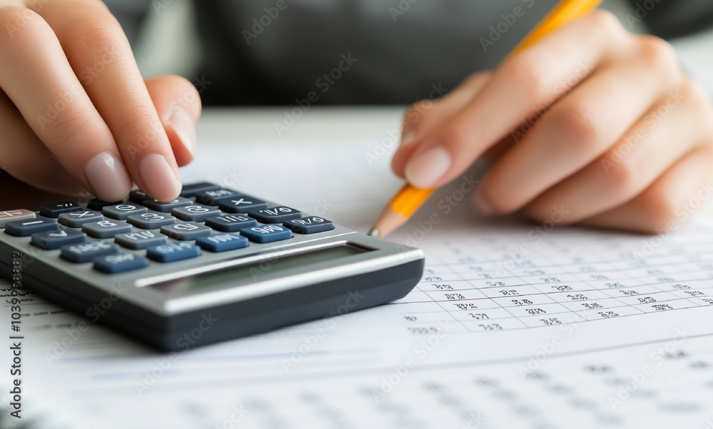 close-up person hands using a calculator to count pay bills real estate budgeting close-up person hands using a calculator to count pay bills real estate budgeting