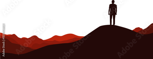  a vivid red-orange landscape Man Standing motivational, illustration