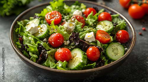 Artfully Arranged Fresh Garden Salad with Smooth Vinaigrette in a Bright Sunshine