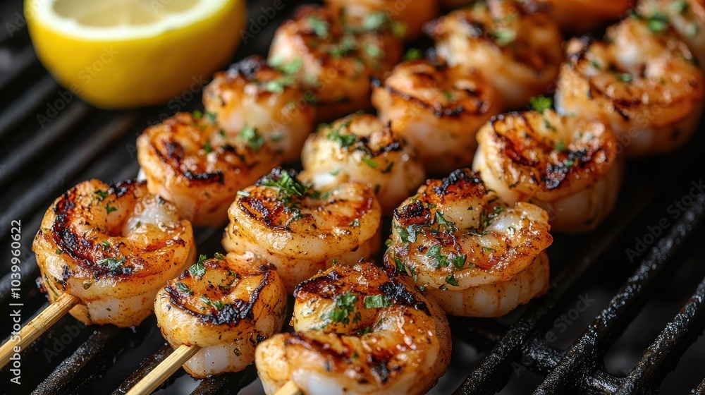 Grilled shrimp skewers with fresh lemon and herbs Grilled shrimp skewers with fresh lemon and herbs