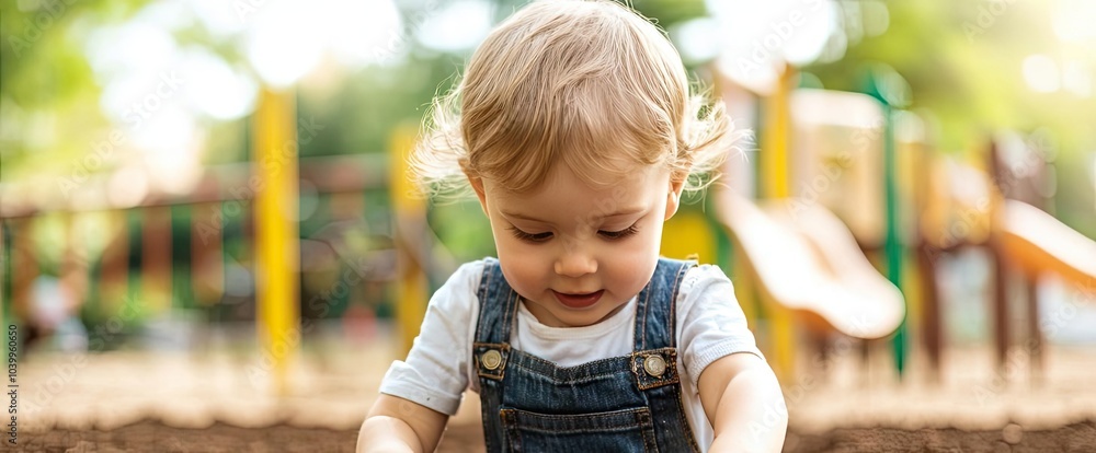 Child playing in dirt at a sunny playground, joyful expression and outdoor fun. Child playing in dirt at a sunny playground, joyful expression and outdoor fun.