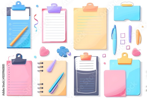 Colorful Collection of Notepads, Clipboards, and Stationery Items for Creative Organization