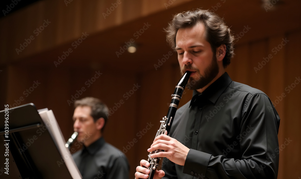 Fototapeta premium Talented musicians performing with clarinet and oboe during a concert 
