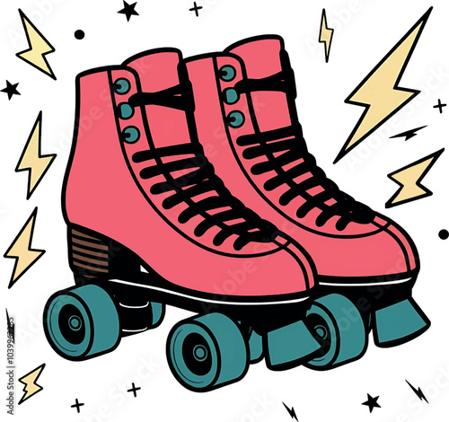 roller skates  T-shirt 80s design  
