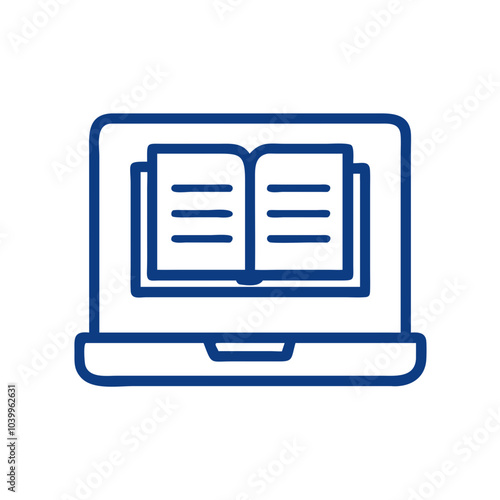 Laptop with an open book illustration symbolizing digital learning and education 