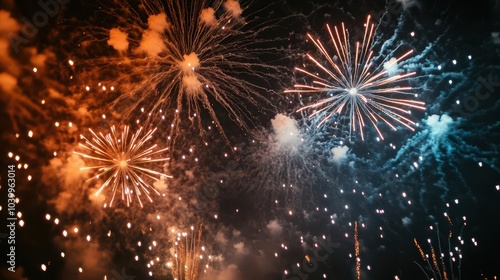 celebratory fireworks exploding against the backdrop of the american flag, with vibrant colors and dynamic shapes illuminating the night sky, symbolizing patriotism and festivity