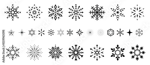 Snowflakes icon collection. Graphic modern black and white ornament.