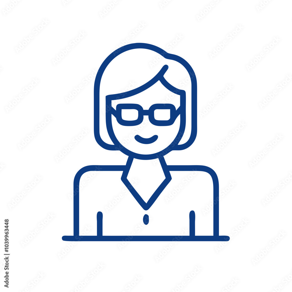 Blue vector teacher icon with glasses and friendly smile Blue vector teacher icon with glasses and friendly smile