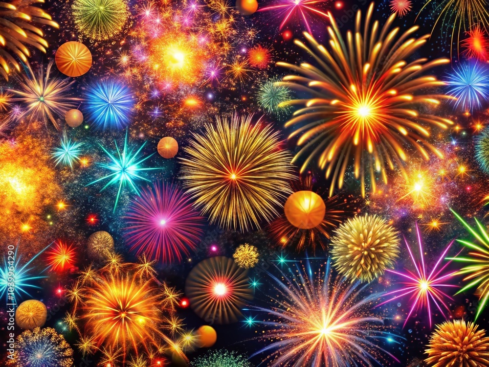 Fototapeta premium Explosive Fireworks Pattern for Festive Backgrounds and Designs